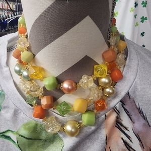 Vintage Orange and Green Layered Bead Necklace